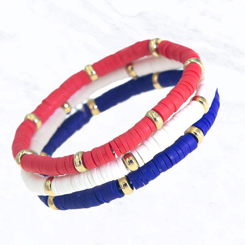 Patriotic Color Heishi Bead Multi Bracelet Stack - 3 pc