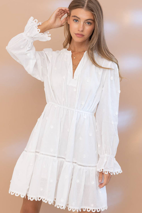 Women's Blue B Jacquard Lace Trim Edge Dress | White