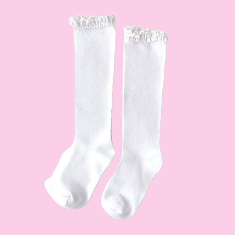 Lace Top Knee High Socks | White