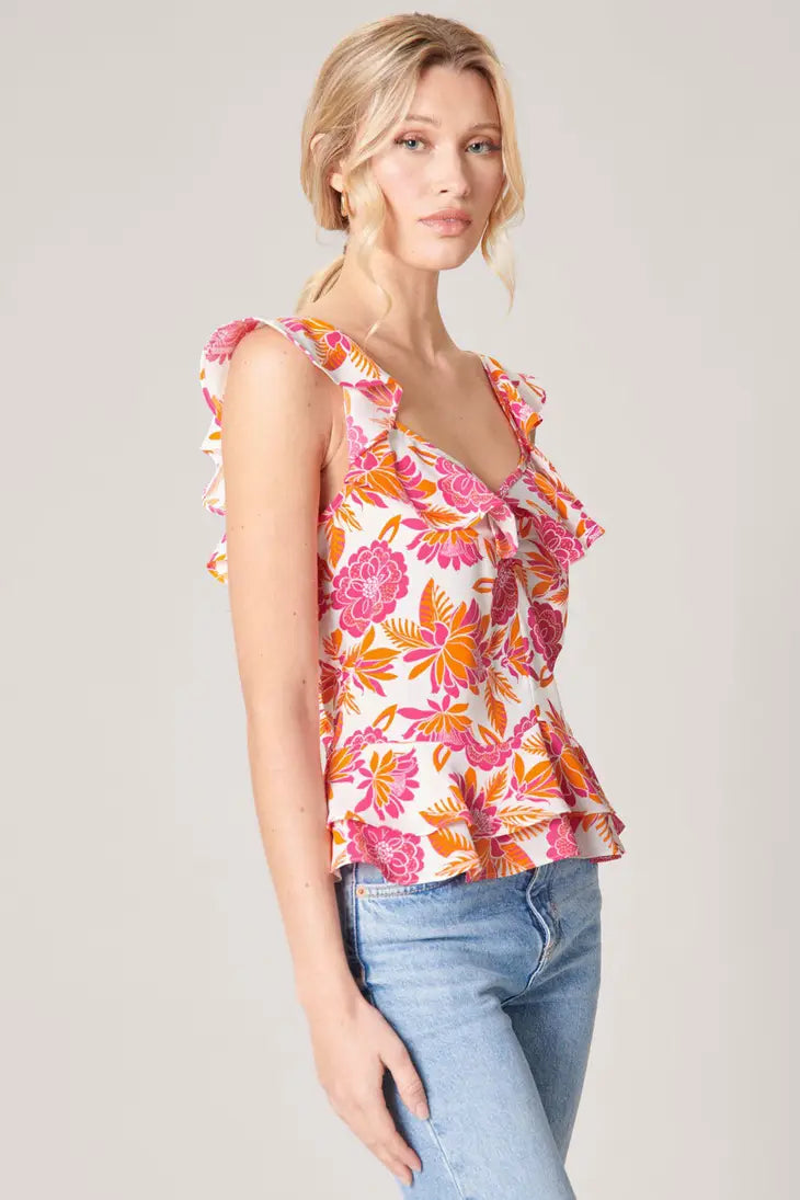 Women's Sugarlips Flower Bomb Ruffle Peplum Top | Grapefruit