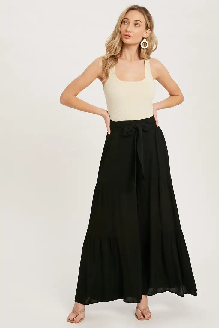 Bluivy Tiered Flowy Wide-leg Pants | Black