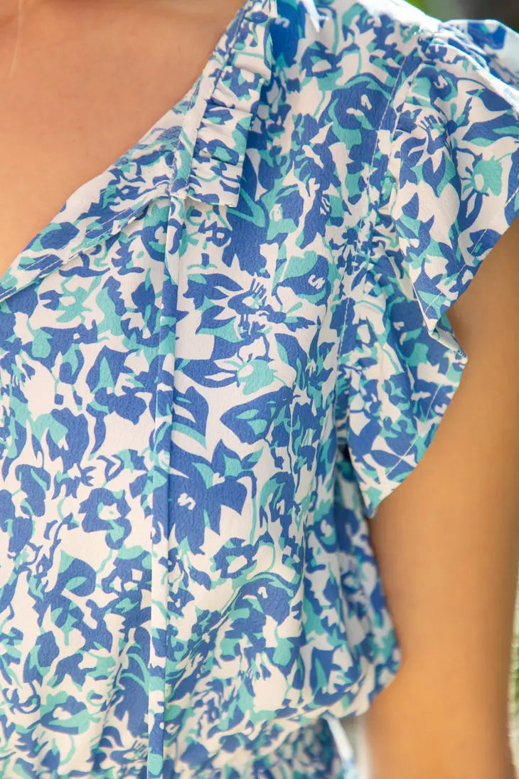 Voy Ruffle Detailed Print Mixed Dress | Blue