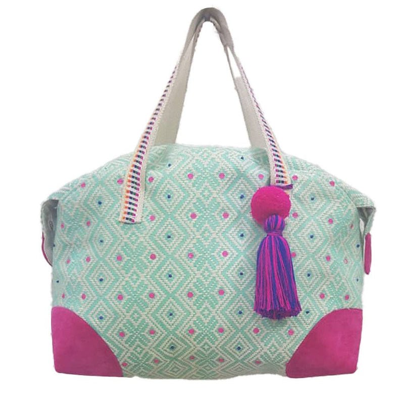 Katydid Weekender Tote Bag with Tassel | Mint Geometric