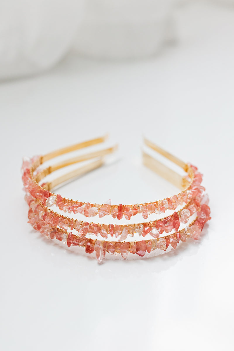 Raw Crystal Headband - Pink