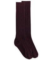 Cable Knee High Socks - Burgundy