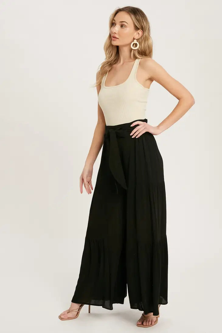 Bluivy Tiered Flowy Wide-leg Pants | Black