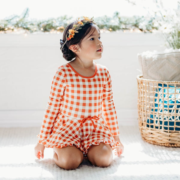 Farrah Leotard - Pumpkin Gingham