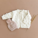 Popcorn Cardigan Cream | Acrylic Hand Knit Kids Sweater