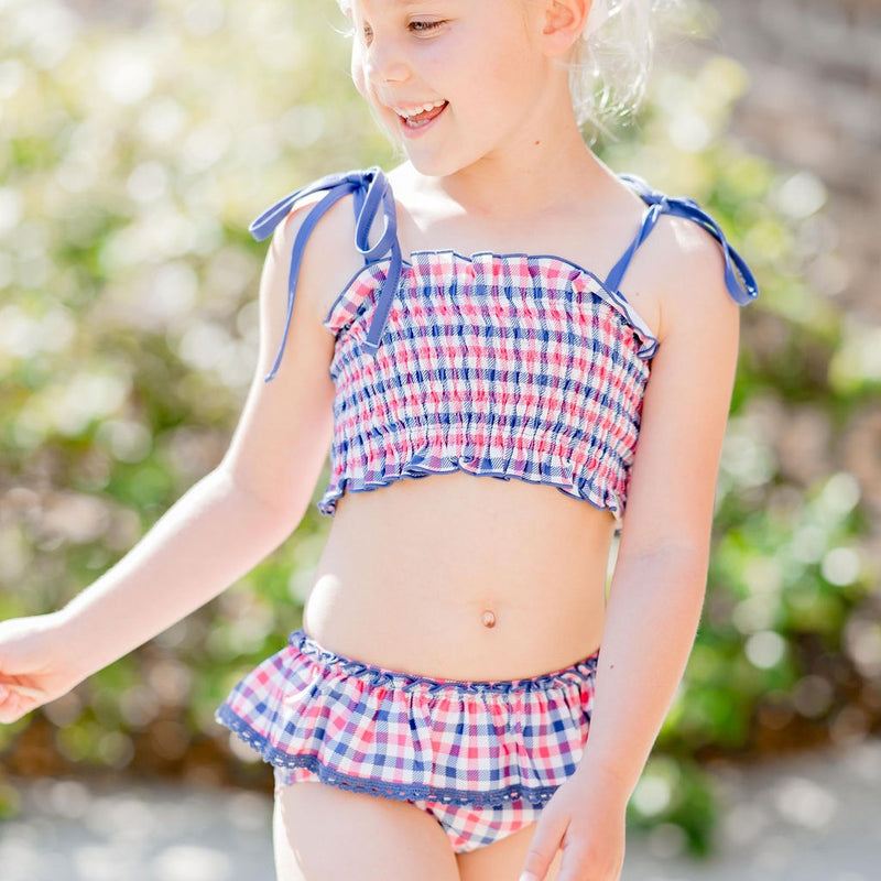 Waverly Shirred Swimsuit - Patriotic Plaid