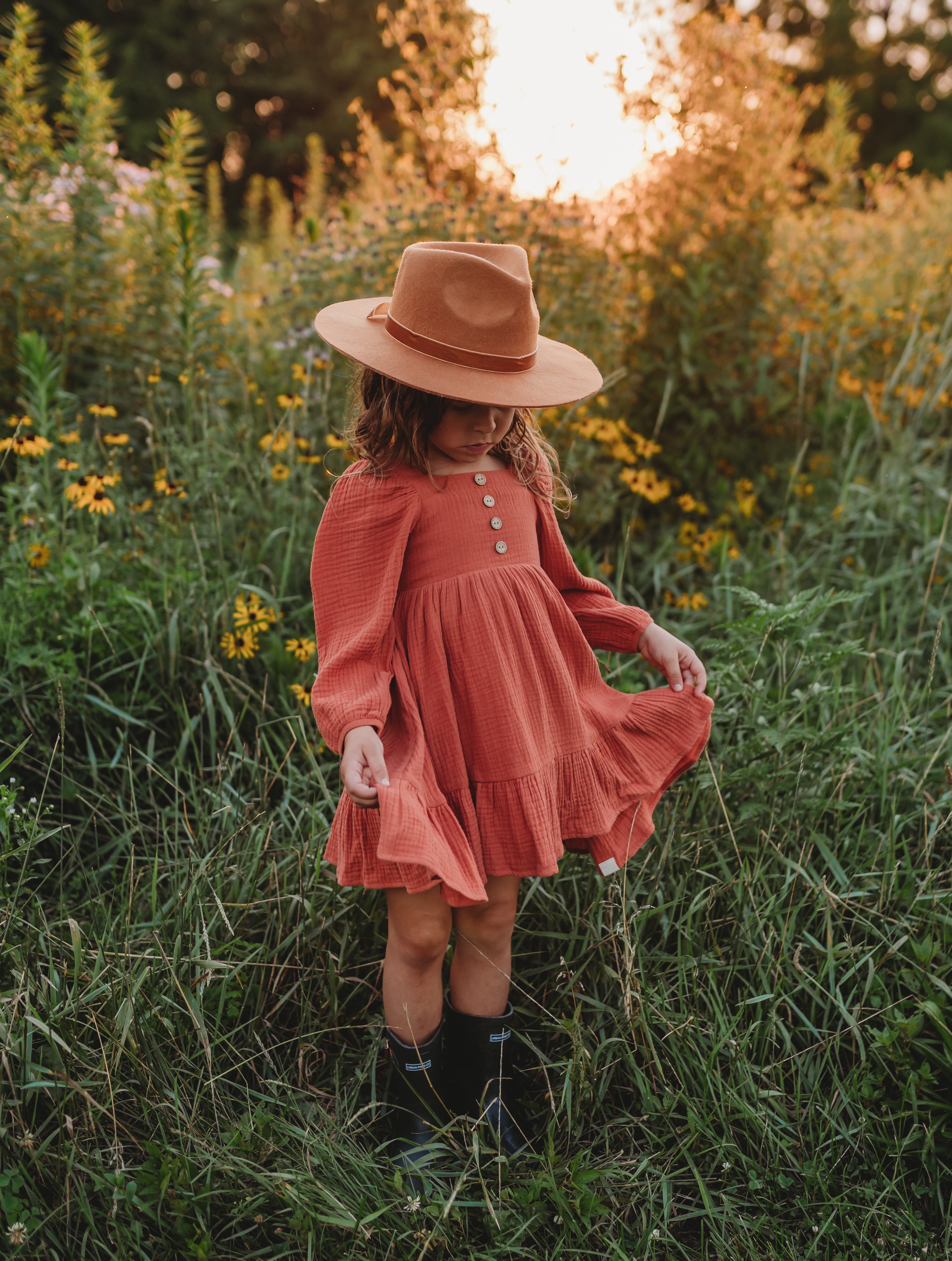 Puff Sleeve Gauze Dress - Terracotta