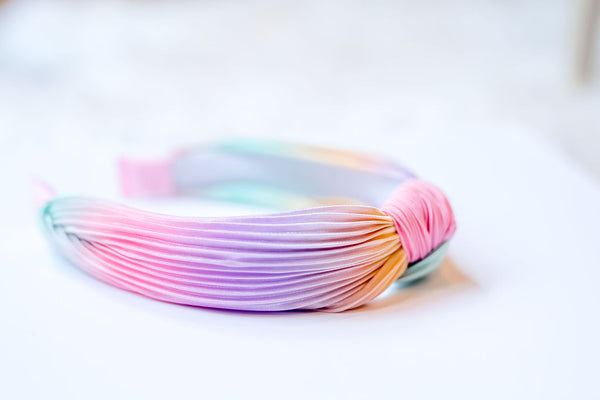 Pleated Ombre Knot Headband - Rainbow
