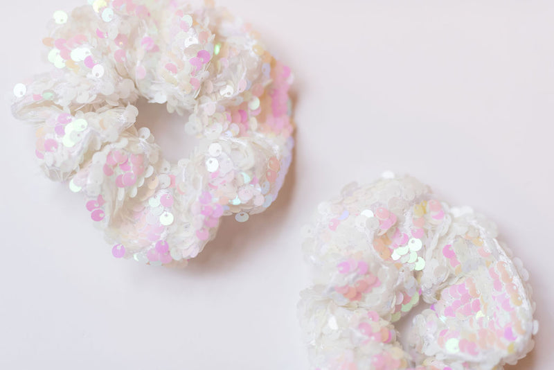 Iridescent Sequin Scrunchie - White