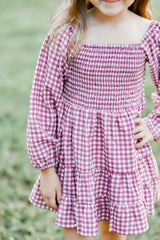 Puff Sleeve Smocked Gingham Dress - Grape