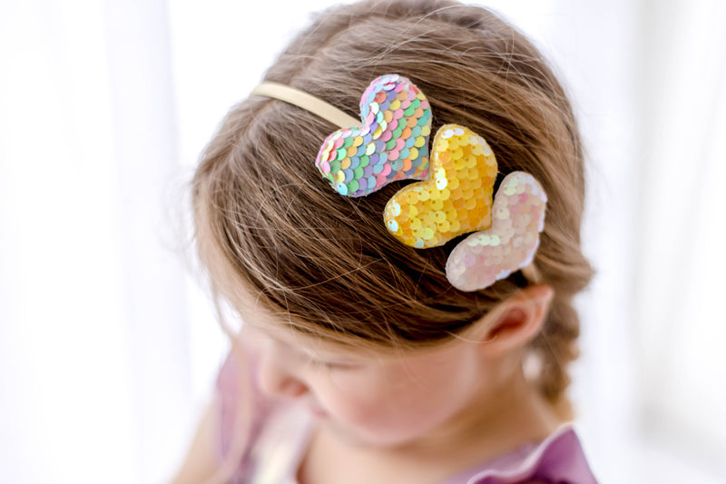 Sequin Headband - Pastel Hearts