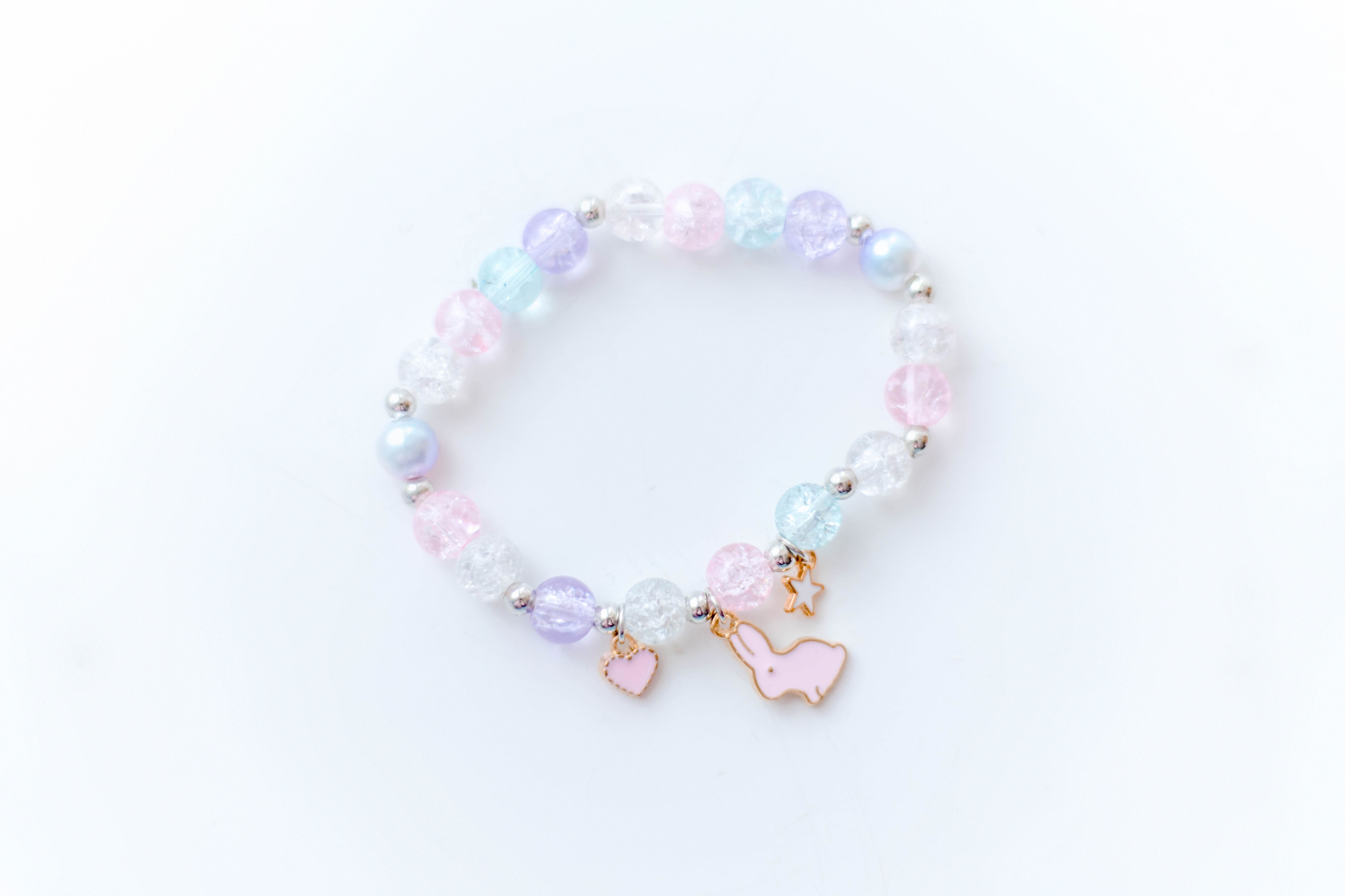 Crushed Glass Bead Stretch Bracelet - Bunny Love