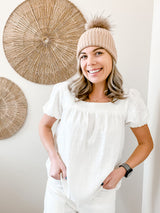 Women's Hayden Linen Look Square Neck Puff Sleeve Top | Off White
