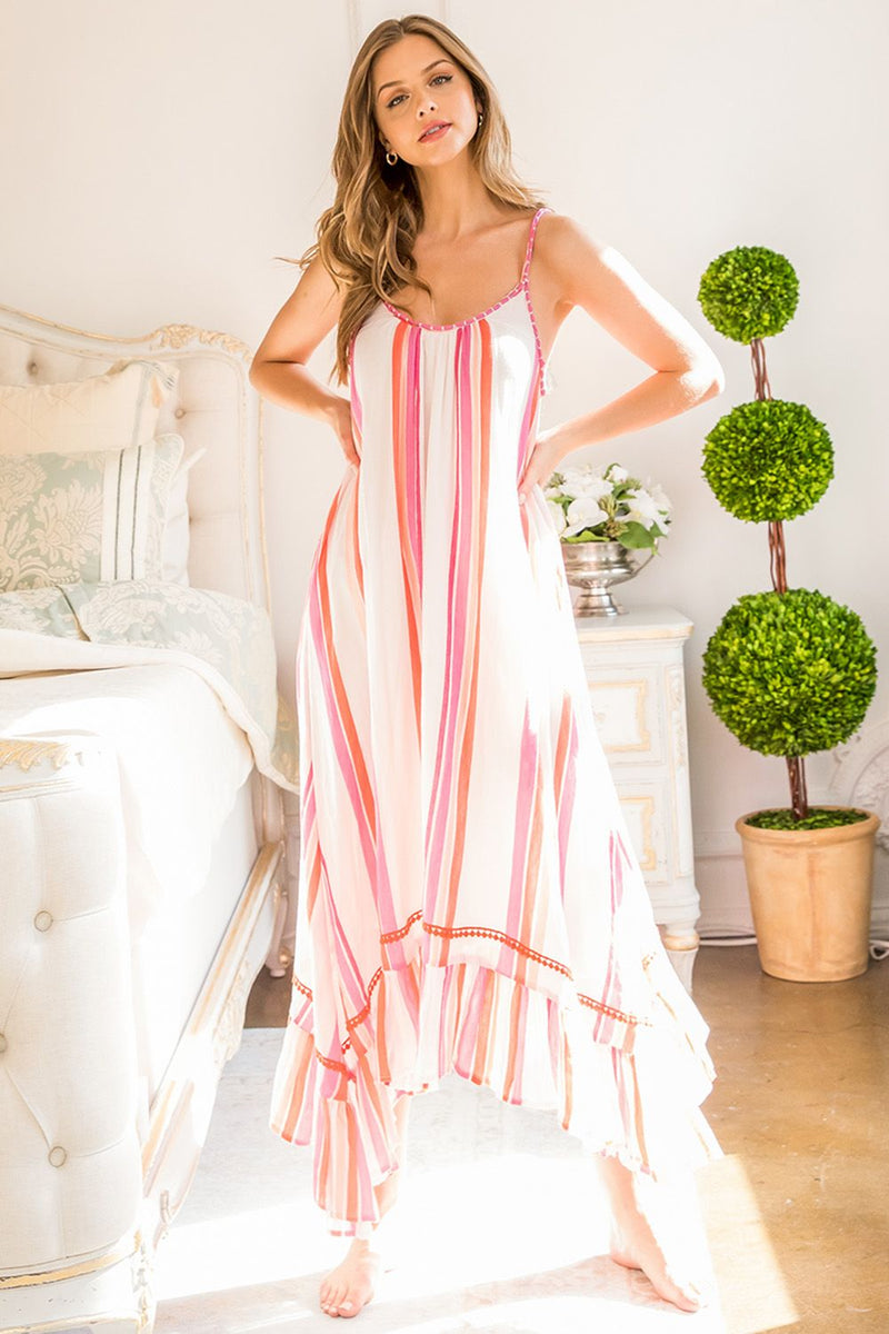 Women's Stripe Flowy Flutter Midi Dress | Pink