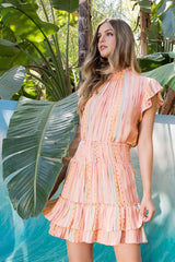 Women's Woven Stripe Ruffle Skirt | Pink