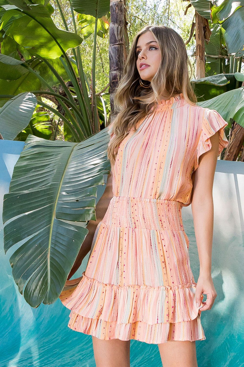 Women's Woven Stripe Ruffle Skirt | Pink