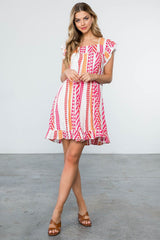 Women's Pattern Woven Dress | Pink Aztec