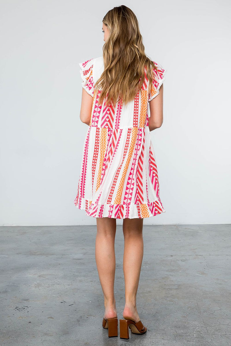 Women's Pattern Woven Dress | Pink Aztec
