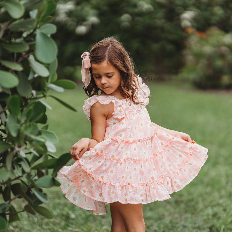 Brielle Shimmer Dress - Peach Daisy