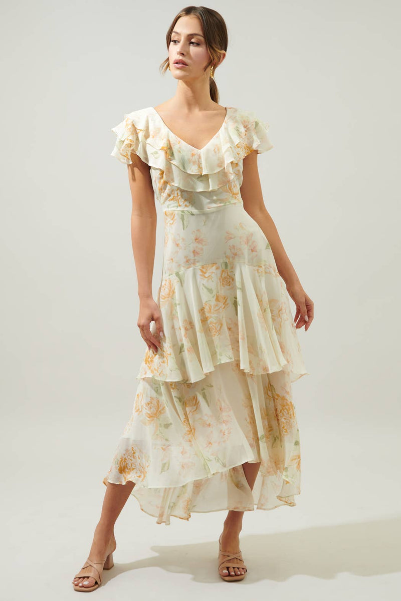 Sugarlips Ruffle Tiered Sinclair Midi Dress | Peach