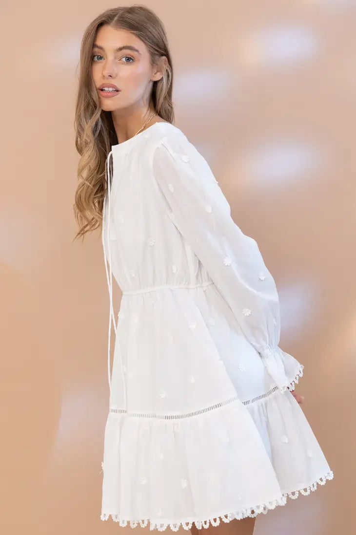 Women's Blue B Jacquard Lace Trim Edge Dress | White