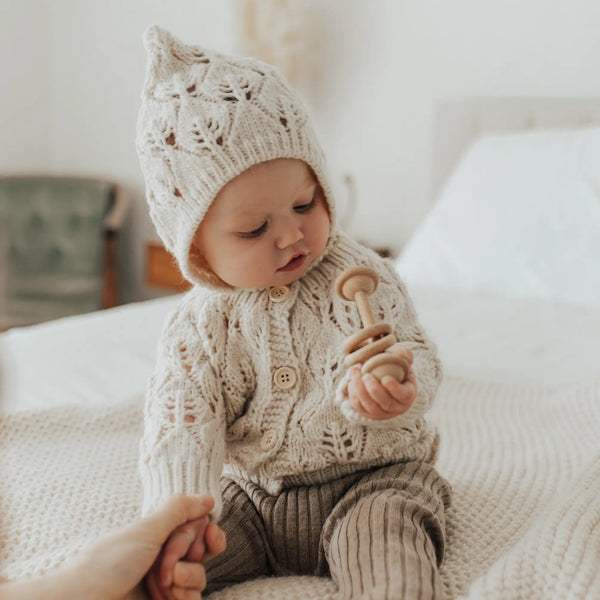 Leaf Lace Hand Knit Cardigan | Natural
