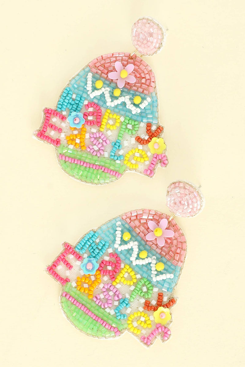 Happy Easter Egg Lettering Beaded Earrings