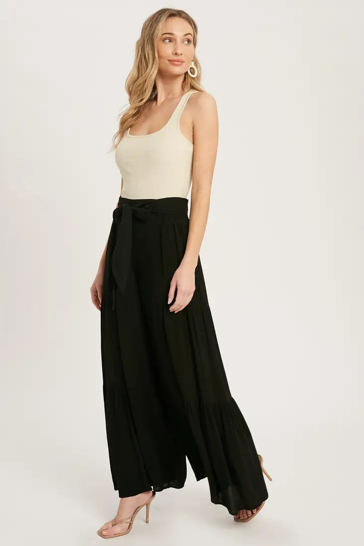 Bluivy Tiered Flowy Wide-leg Pants | Black