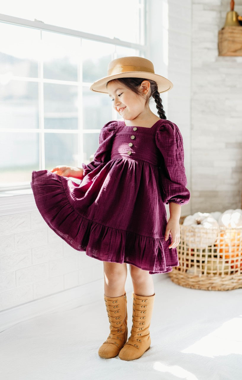 Puff Sleeve Gauze Dress - Vigorous Violet