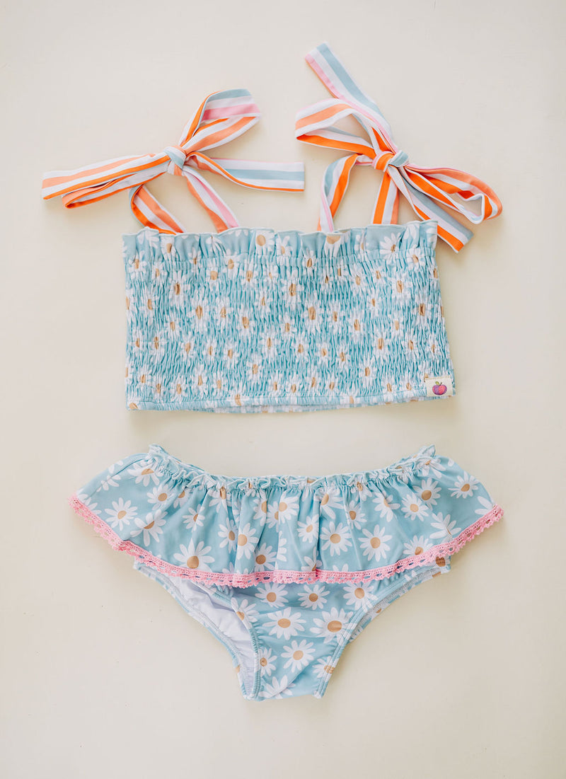 Waverly Shirred Swimsuit - Sky Daisy