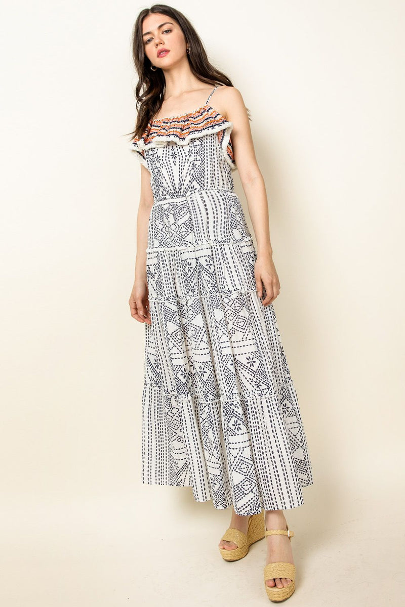Women's Moroccan Tiered Midi Dress | Cream