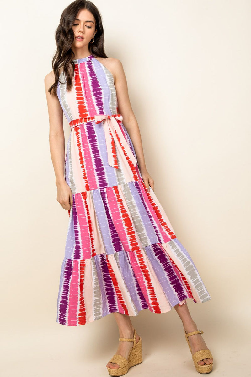 Women's Tie Dye Tiered Maxi Dress | Pink