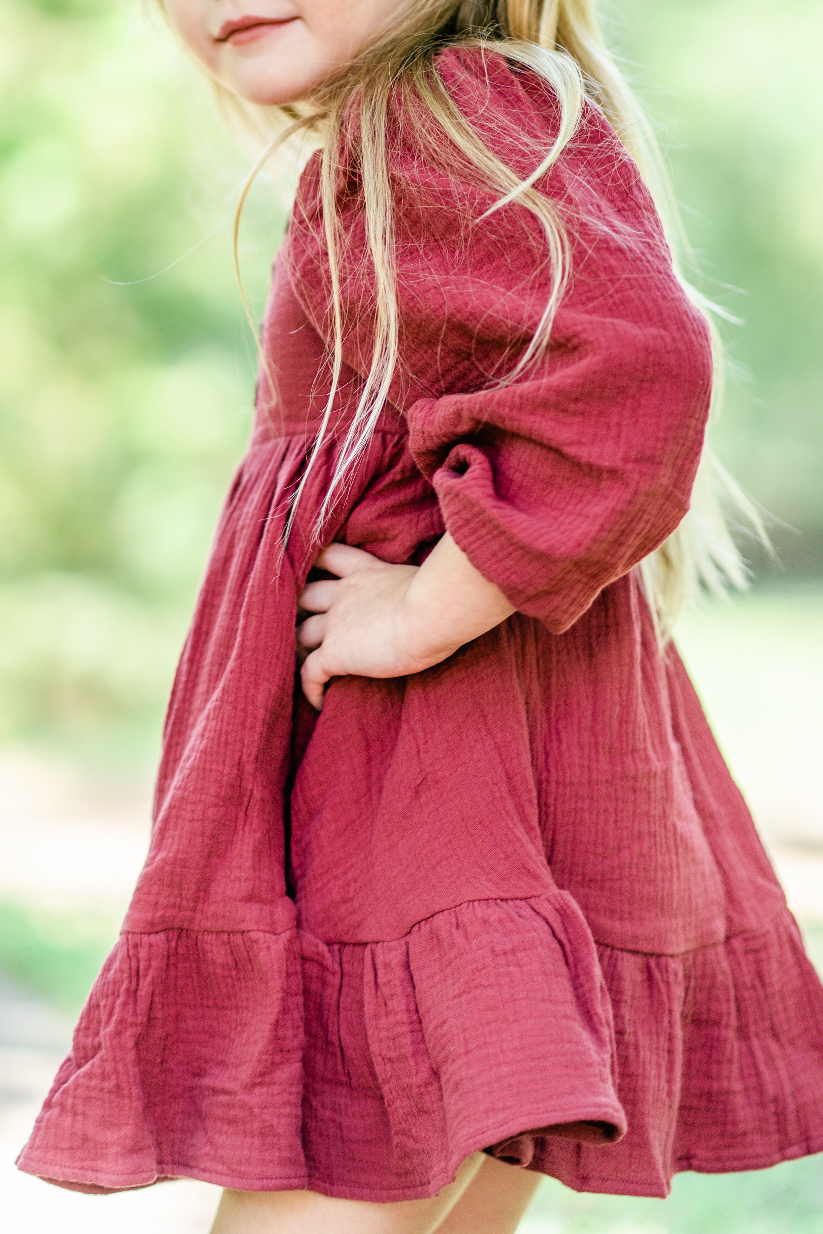 Puff Sleeve Gauze Dress - Vintage Red