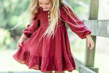 Puff Sleeve Gauze Dress - Vintage Red